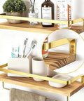 Wooden wall shelves with gold brackets displaying toiletries and plants, using 180 pcs self drilling drywall anchors and screws kit.