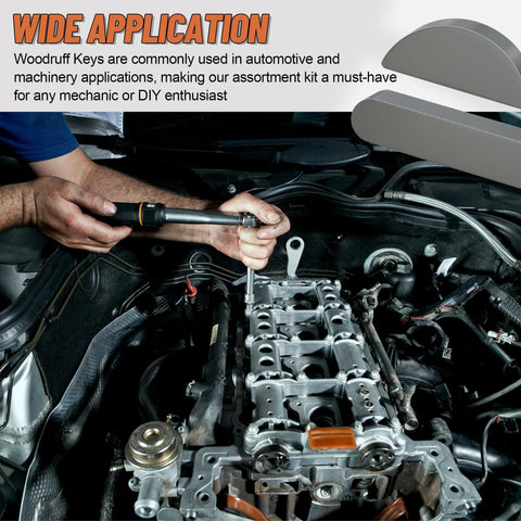 Mécanicien utilisant un jeu de clavettes Woodruff 175 Piece Stainless Steel Assortiment de stock principal en 15 tailles 8mm À 30mm pour la réparation du vilebrequin