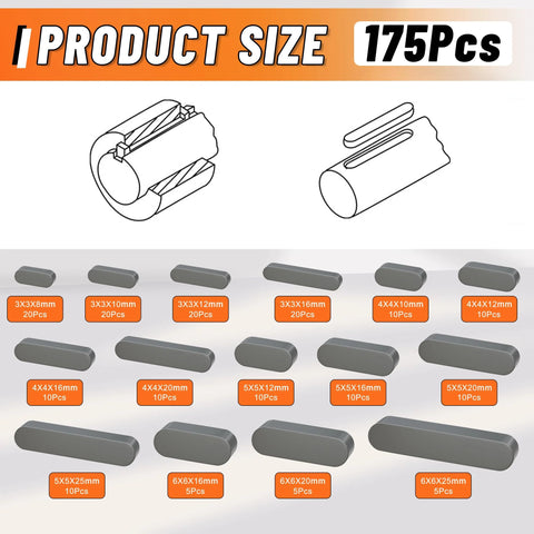 Jeu de clavettes Woodruff 175 Piece Stainless Steel Assortiment de stock principal en 15 tailles 8mm À 30mm disposition avec piece compter