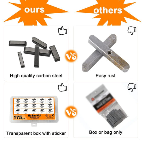 Comparison of HaSaoMoi 175 piece kit with transparent box against rust-prone keys in bag, highlighting quality differences.