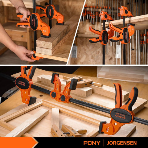 Heavy Duty Woodworking Bar Clamps 12 Inch One Handed Quick Grip Clamp Set Two Pack With 300 Lb Load Limit Indicator And Spreader Function EZ Hold F Style Clamps Jorgensen For Woodworking Projects And Cabinet Making