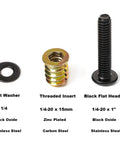 DIY Friendly 30 Piece Woodworking Hardware Set For 1/4-20 Threaded Inserts For Wood 3/5 Inch, 1 Inch Black Oxide Flat Head Bolts, And 30 Washers