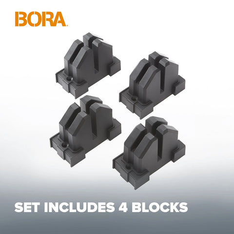4 black blocks showing Parallel Clamp Block Set For Woodworking 4 Pack With Dual Channel Design For Quick Easy Frame And Door Clamping