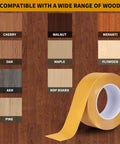 Double Sided Woodworking Tape 1 Inch By 88 Feet Heavy Duty Adhesive with wood samples including cherry, walnut, and plywood