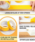 Double Sided Woodworking Tape For Wood Projects, 1 And 2 Inch By 33 Feet, 2 Rolls, No Residue, shown in use on wood surface.