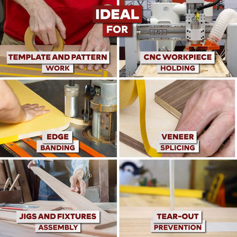 Double Sided Woodworking Tape 1 Inch Wide, 324 Feet Three Pack used for template work, CNC holding, edge banding, veneer splicing.