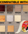Pro Grade Heavy Duty Double Sided Woodworking Tape 3 Pack 1 Inch By 120 Feet with wooden material samples compatibility chart.