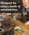 Man using woodworking tools with Double Sided Woodworking Tape, 2 Inch Wide, Heavy Duty Adhesive For CNC Machines And Routing Templates