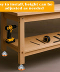 Tough As Nails M12 Thread Leveling Feet With 2.28 In Diameter Base Adjustable Swivel Levelers installed on wooden workbench