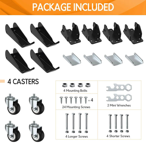 Package contents for Workbench Casters Wheels 660Lbs Retractable Casters Set of 4 Heavy Duty Side Mount Caster Rollers 2.5''