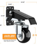 Side view of 660Lbs Retractable Caster Wheel with dimensions, part of Workbench Casters Wheels Set of 4 for smooth motion and alignment.