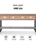 3 Inch Heavy Duty Casters Set of 4, Load 4400lbs, visible under a workbench with locking swivel plate.
