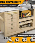 4-Piece Leveling Casters With Nylon Wheel And Rubber Foot, Retractable Workbench Caster Set installed on workbench