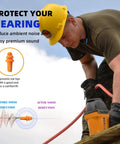 Worker wearing Noise Canceling Wireless Neckband Earbuds For Work And Industrial Safety with protective gear on a job site