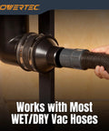 Four Inch To Two And One Half Inch Cone Reducer For Dust Collection Fittings Hose To Hose Connection installed on vacuum hose.