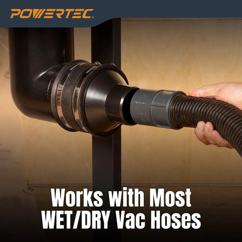 Four Inch To Two And One Half Inch Cone Reducer For Dust Collection Fittings Hose To Hose Connection installed on vacuum hose.