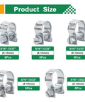 34 Piece Worm Gear Hose Clamp Kit 8 To 18mm Range In Five Sizes One Quarter To Five Eighth Inch Heavy Duty Automotive Diesel Petrol Hose Clamps Zinc Plated Corrosion Resistant Includes Strong Storage Box shown with clamps and size labels