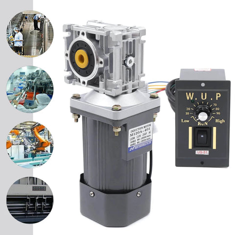 Worm Gear Reducer 14 mm Shaft Size 11 lb Load Capacity 1-Pack 110V 120W with controller, industrial use, focus on power transmission.