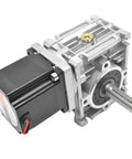 Close-up of ✝️ Worm Gear Reducer 53 mm Shaft Size 1-Pack Worm Gear Nema23 Stepper showing strong housing and shaft for power transfer.