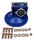 Blue Worm Gear Reducer 159 lb Load Capacity with bolts and washers for rotary equipment.