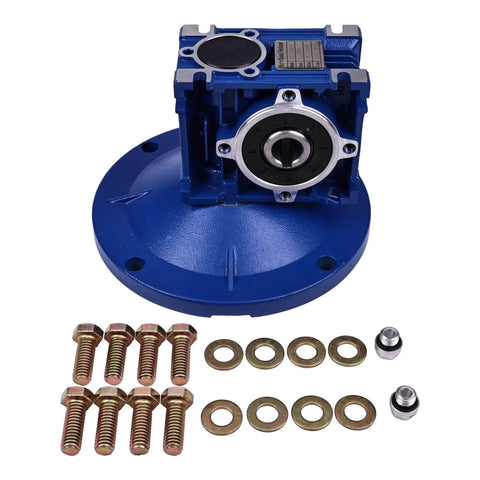 Blue Worm Gear Reducer 159 lb Load Capacity with bolts and washers for rotary equipment.