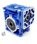 ✝️ Worm Gear Reducer 60 mm Shaft Size 1-Pack Nmrv030 for power transmission, blue housing, side view.