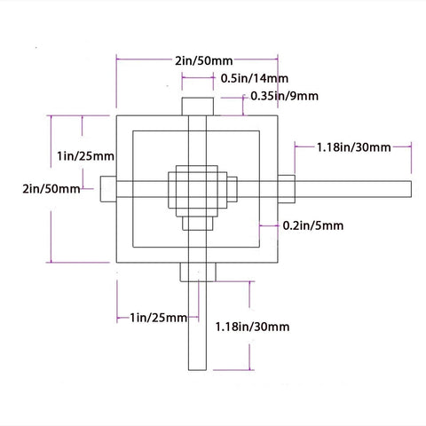 Diagram of a ✝️ Worm Gear Reducer 8 mm Shaft Size 661 lb Load Capacity 1-Pack Right Angle Worm Gearbox with measurements.