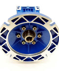 Front view of 5/8 Output Worm Gear 50:1 56C Speed Reducer showing blue body and silver flange details.