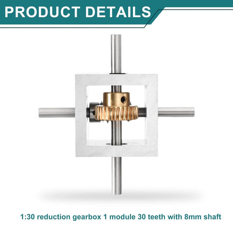 Front view of Right Angle Worm Gearbox 90 Degree 1To30 Reduction 1 Module 30 Teeth 8mm Shaft Aluminum Frame for Robotics