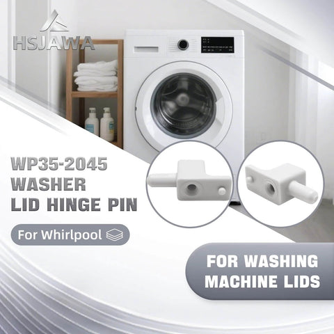 Lid Hinge Pin WP35-2045 Fits Top Load Washers 2 Pack Durable Replacement for Washer Lid, product display with washing machine in background