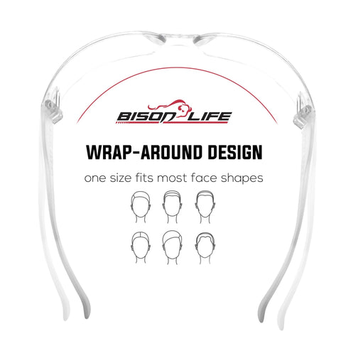 Top view of Clear Safety Glasses with Polycarbonate Lens and Wraparound Side Shields emphasizing the wraparound design.