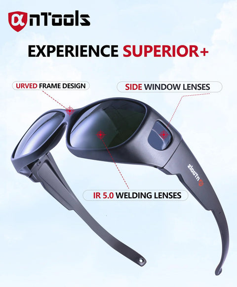 Wraparound Welding Glasses With UV Protection And Anti Scratch Lens ANSI OSHA showcasing curved design and side window lenses