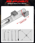Metal Wrench Extender Tool Bar For Universal Half Inch Drive, close-up view showing dimensions and wrench compatibility icons.
