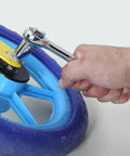 Adjusting bicycle wheel bolt using 121 Piece Mechanic Tool Set With One Quarter And Three Eighth Inch Drive Sockets