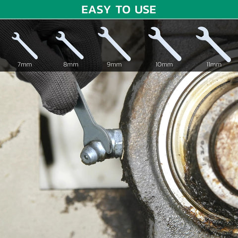 Using a wrench on a grease zerk fitting with Grease Fittings Set All In One 240 Piece SAE And Metric Zerk Fittings Kit