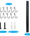 Wrought Iron Kitchen Holder: 10-Hook Wall-Mounted Utensil Rack with Black Finish, includes screws, expansion tubes, and rail.