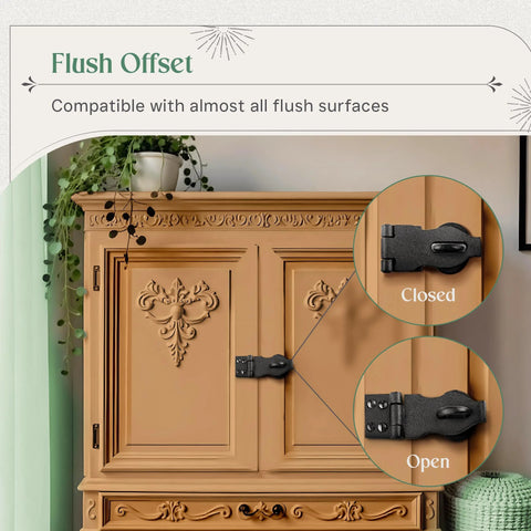 Black Wrought Iron Hasp Door Latch Heavy Duty Security Hasp For Doors And Gates 4 Inch Padlock Latch on ornate cabinet