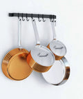 Gourmet Kitchen Rail with 10 Hooks, Wall Mounted Wrought Iron Hanging Utensil Holder Rack with Black 17 Inch holding pots and pans