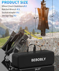 Heavy Duty X Shaped Camper RV Wheel Chock Stabilizer Two Pack With Wrench From BEBOBLY For Travel Trailers Fits 3.5 To 12 Inch Wheel Gaps Anti Move Tire Chocks Keeps Your Rig Solid During Stops And Parking shown with storage bag and tools