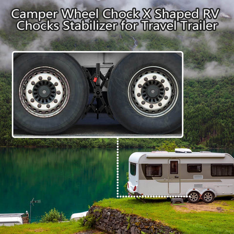 X Shaped Wheel Stabilizer Chocks For Campers And Travel Trailers, Adjustable RV Wheel Chocks With Drill Access, 2 Piece Scissor Style Set, Includes Hex Socket Compatibility, Lockable Password Locks For Extra Security, Black