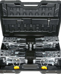 X Shaped RV Stabilizer Wheel Chock For Dual Axle Travel Trailers And Campers With Drill Adjust, set in hard carrying case