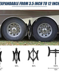 Beefy Heavy Duty Camper Wheel Chocks With Wrench For RV Travel Trailers, Premium X Shaped Tire Locking Chocks, 2 Pack installed on RV