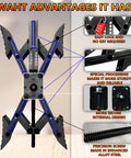 X Shaped Wheel Stabilizer Chocks For Campers And Travel Trailers, Adjustable RV Wheel Chocks With Drill Access, 2 Piece Scissor Style Set, Includes Hex Socket Compatibility, Lockable Password Locks For Extra Security, Black, displayed with features highlighted.