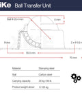Diagram of 8 Pack 1 Inch Ball Transfer Bearings For Smooth 360 Degree Rotation And Heavy Duty Handling On Roller Stands, XiKe branded.