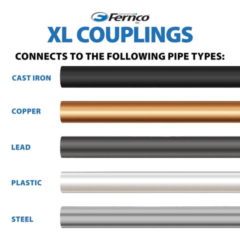 Product chart showing XL Shielded Flexible Pipe Coupling For Below Ground Install Extra Long 7.85 Inch Body connections.