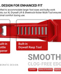Graphical display of XL Drywall Lift & Sheetrock Kicker Multi-Tool Set highlighting built-in drywall rasp tool and bottle opener features