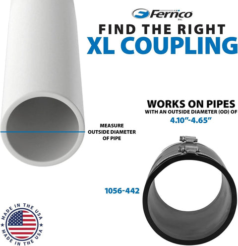 XL Shielded Flexible Pipe Coupling For Below Ground Install Extra Long 7.85 Inch Body 4.10 to 4.65 OD