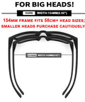 XXL Size Sunglasses for Big Heads Z87 TR90 Ultralight Matte Black UV400 showing 154mm frame width comparison