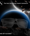 XXL Size Sunglasses for Big Heads Z87 TR90 Ultralight Matte Black UV400 with impact resistance displayed on earth backdrop
