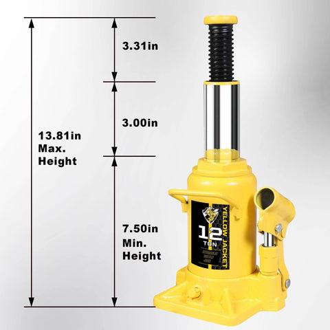 Low Profile 12 Ton Hydraulic Bottle Jack With 24,000 Lbs Capacity, Welded Stubby Jack For Home Garage Pro Shop And Commercial Use